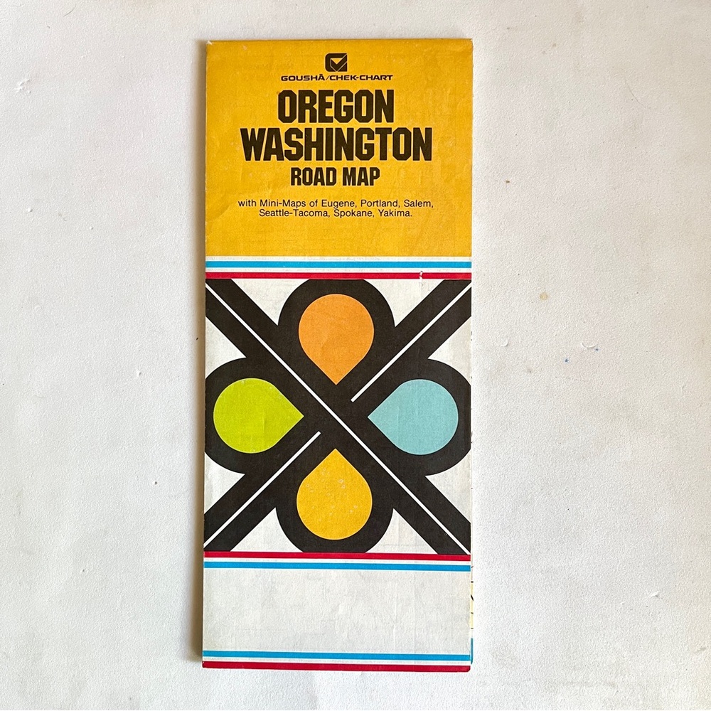 Oregon Washington Road Map - Vintage- Yellow, Blue, Black